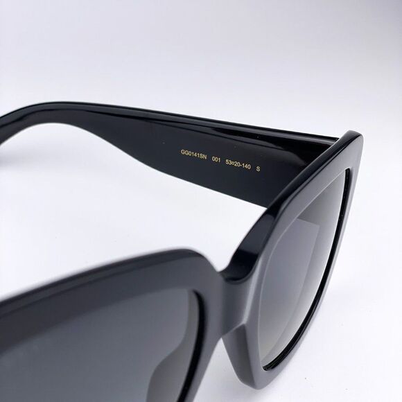 New GUCCI GG0141SN 001 Black Gold Logo Gray Gradient Square Women Sunglasses